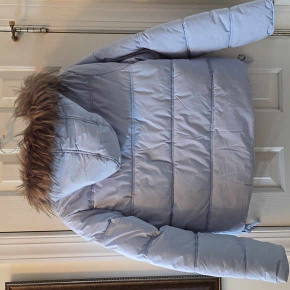 MARALYN & ME BRAND WOMENS JUNIOR SIZE BLUE FAUX FUR HOODED ZIPPERED COAT SIZE XL - Picture 8 of 16